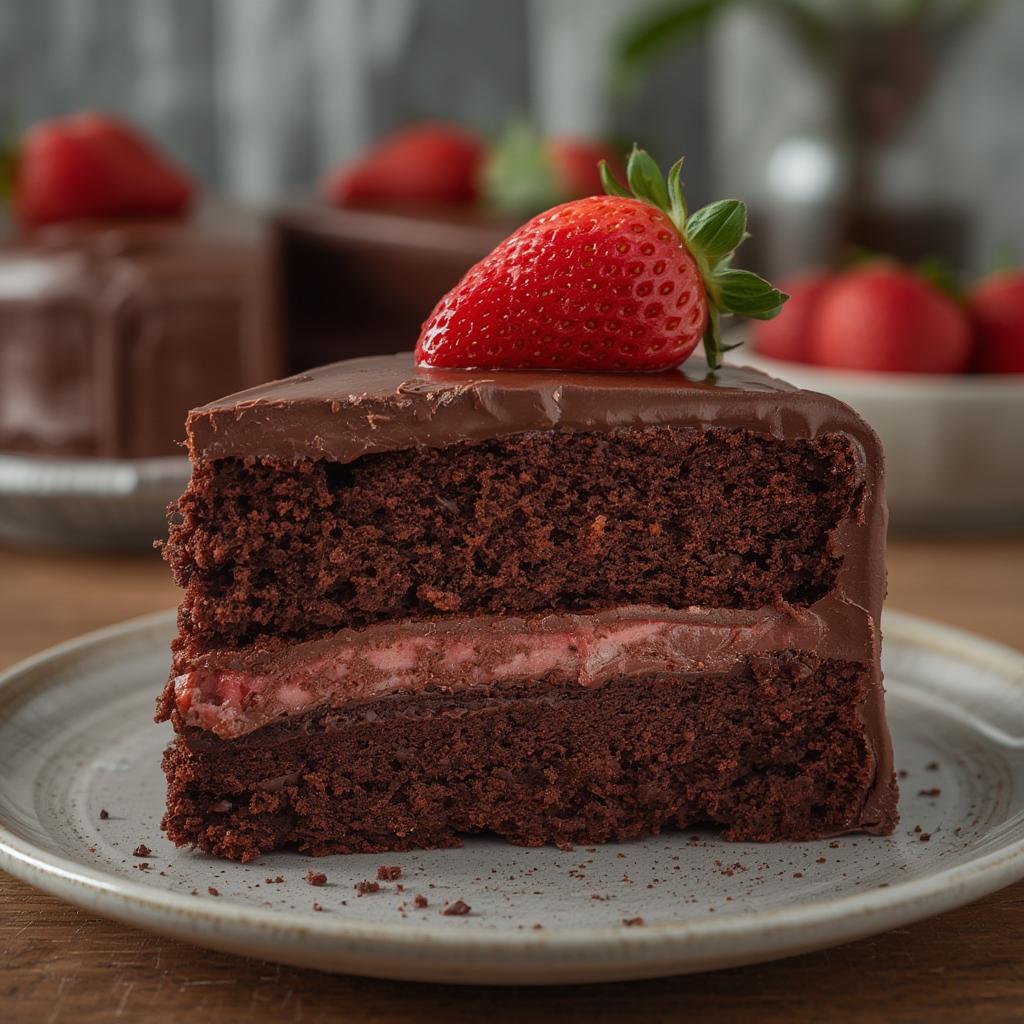 Chocolate Strawberry Cake Slice