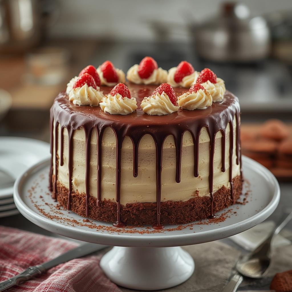 Finished Neapolitan Drip Cake