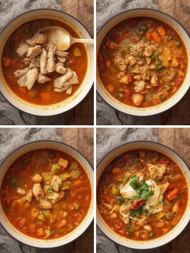 Cooking Hearty Italian Chicken Veggie Soup in a pot