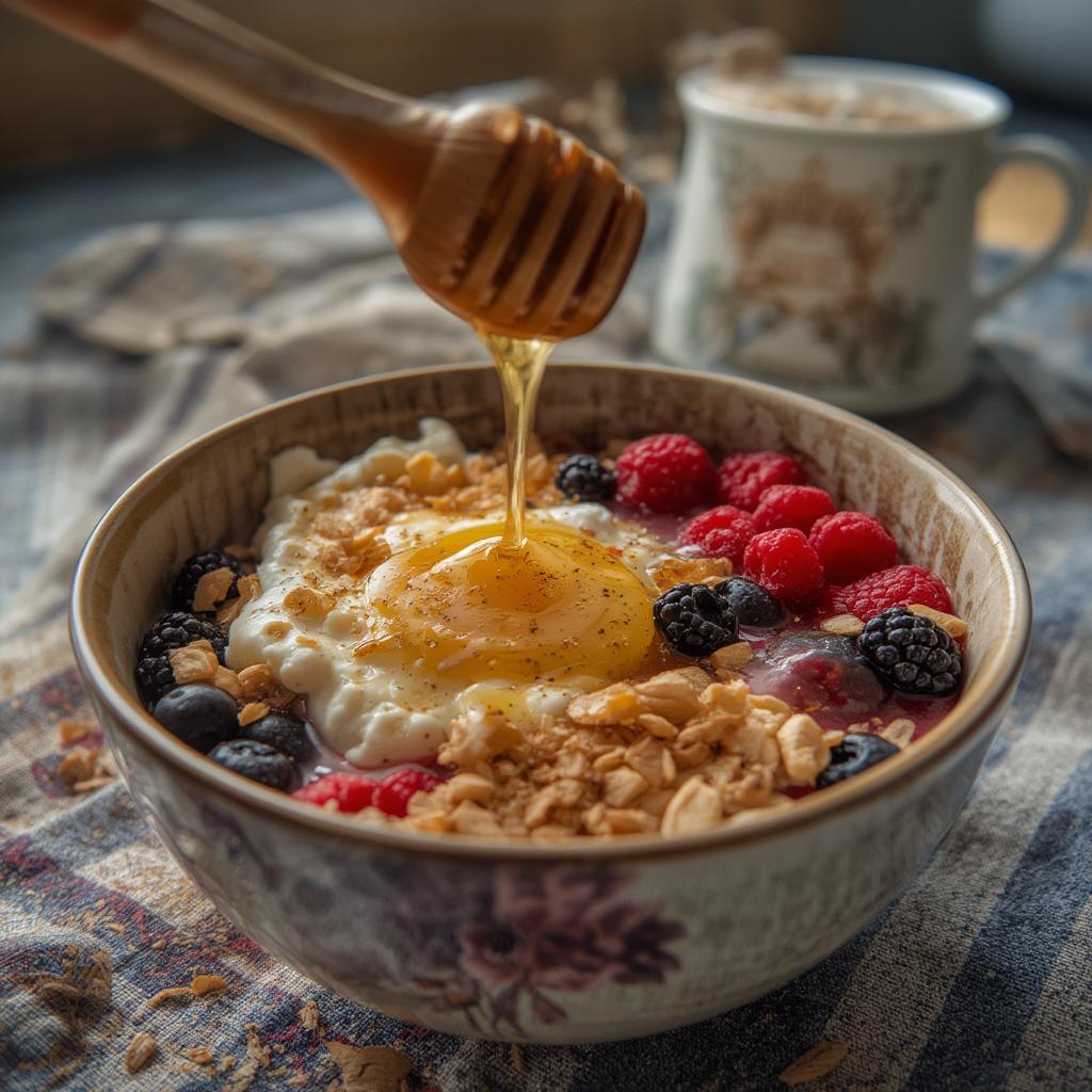 Quick Cottage Cheese & Berry Breakfast Bowl with Honey: Delicious Morning Bliss! 4 Finished cottage cheese and berry breakfast bowl
