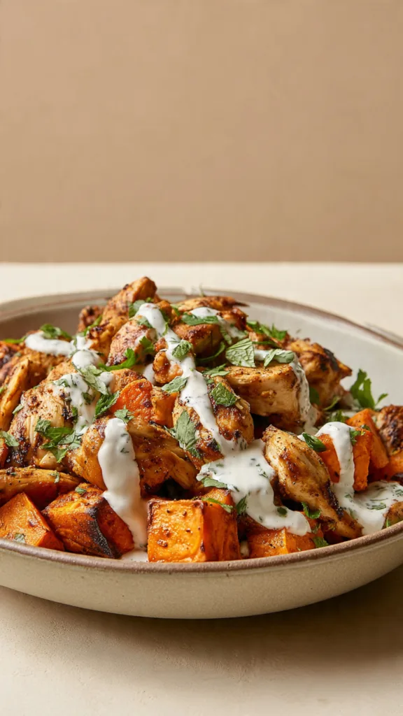 original shawarma chicken and sweet potatoes one p