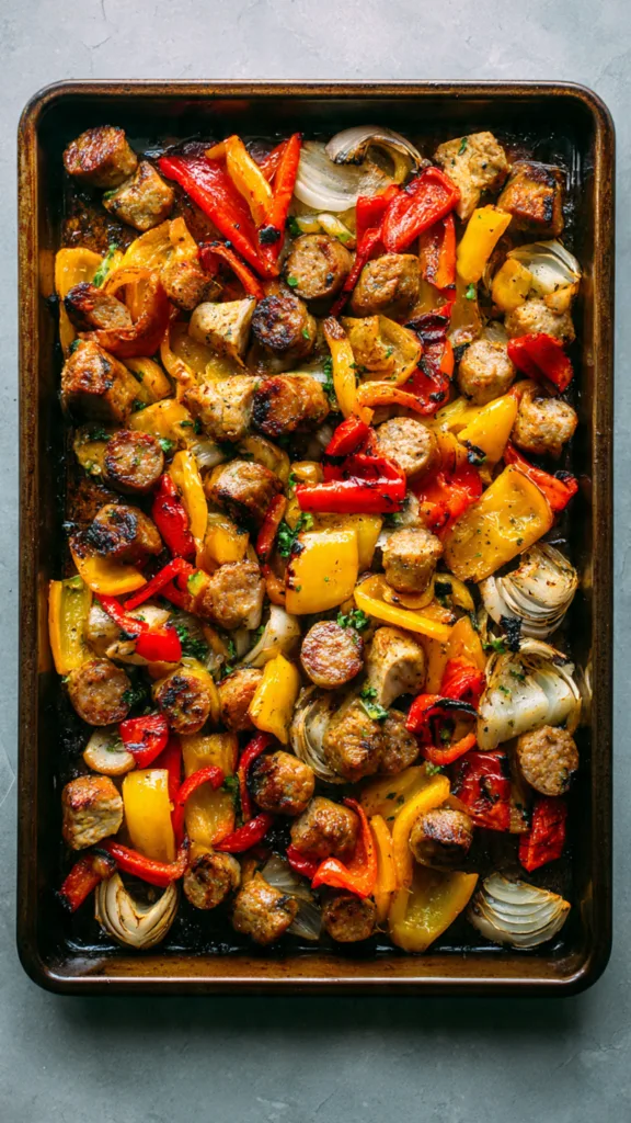 original sheet pan with chicken sausage and pepper